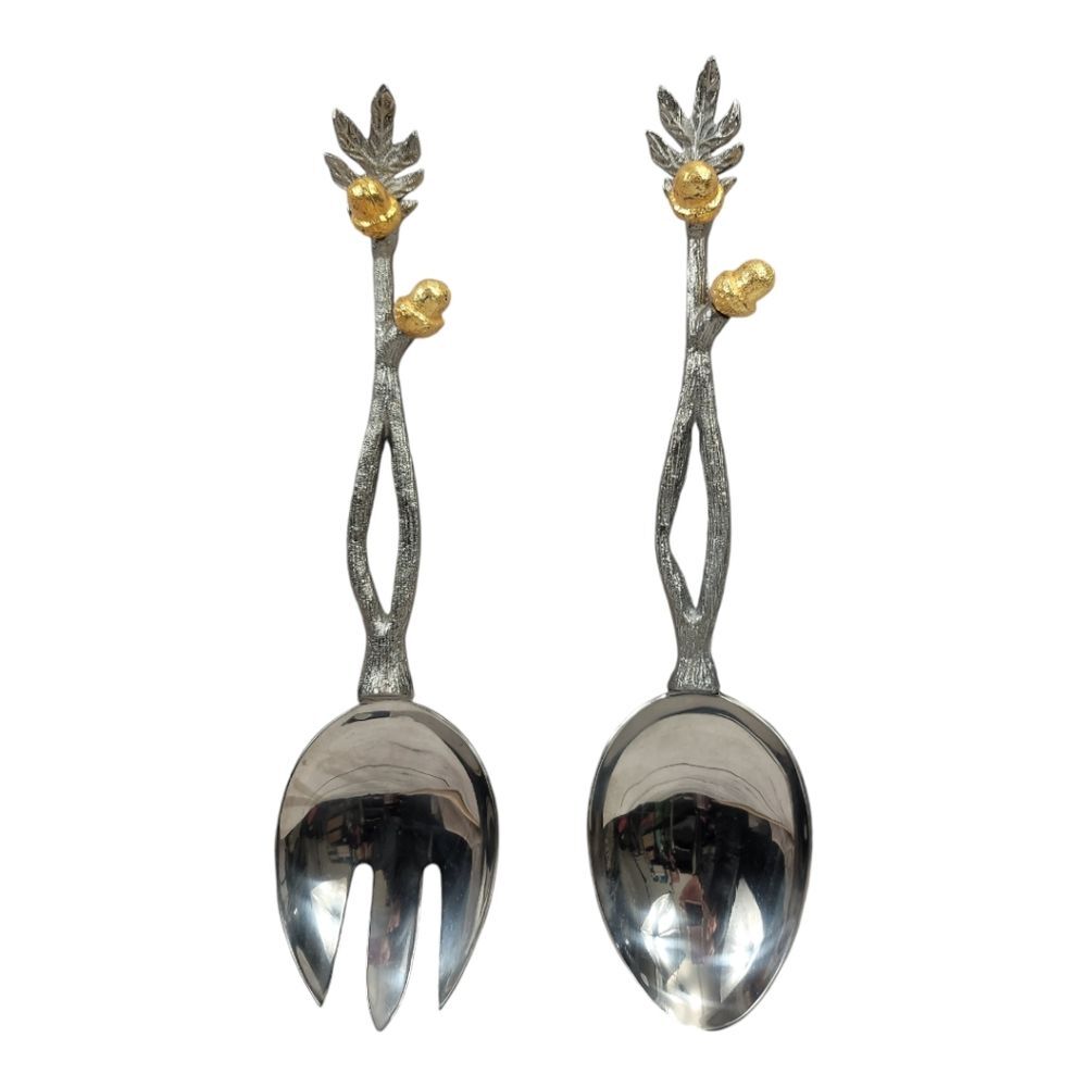 Acorn Branch Decorative Silver Serving Set